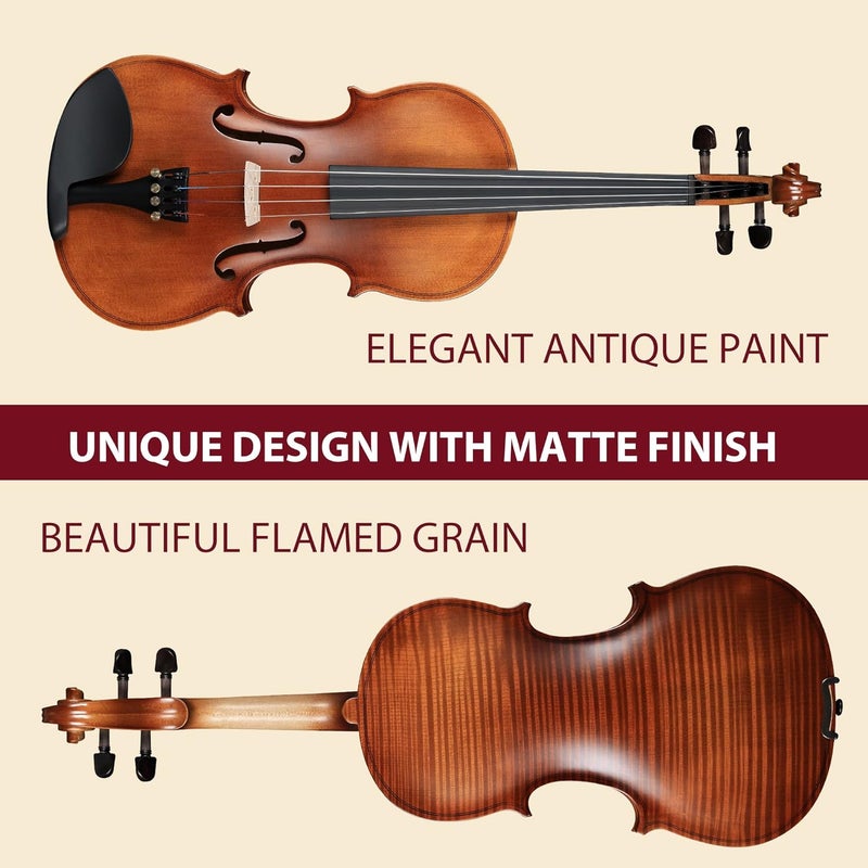 AIBILEEN 1/2 Violin Set, Beginners Fiddle Kit for Teenagers with Hard Case, Music Stand, Shoulder Rest, Rosin, Bow, Tuner, Extra Strings, Mute, Wall Mount, Fingerboard Sticker, Cleaning Cloth - Image 3